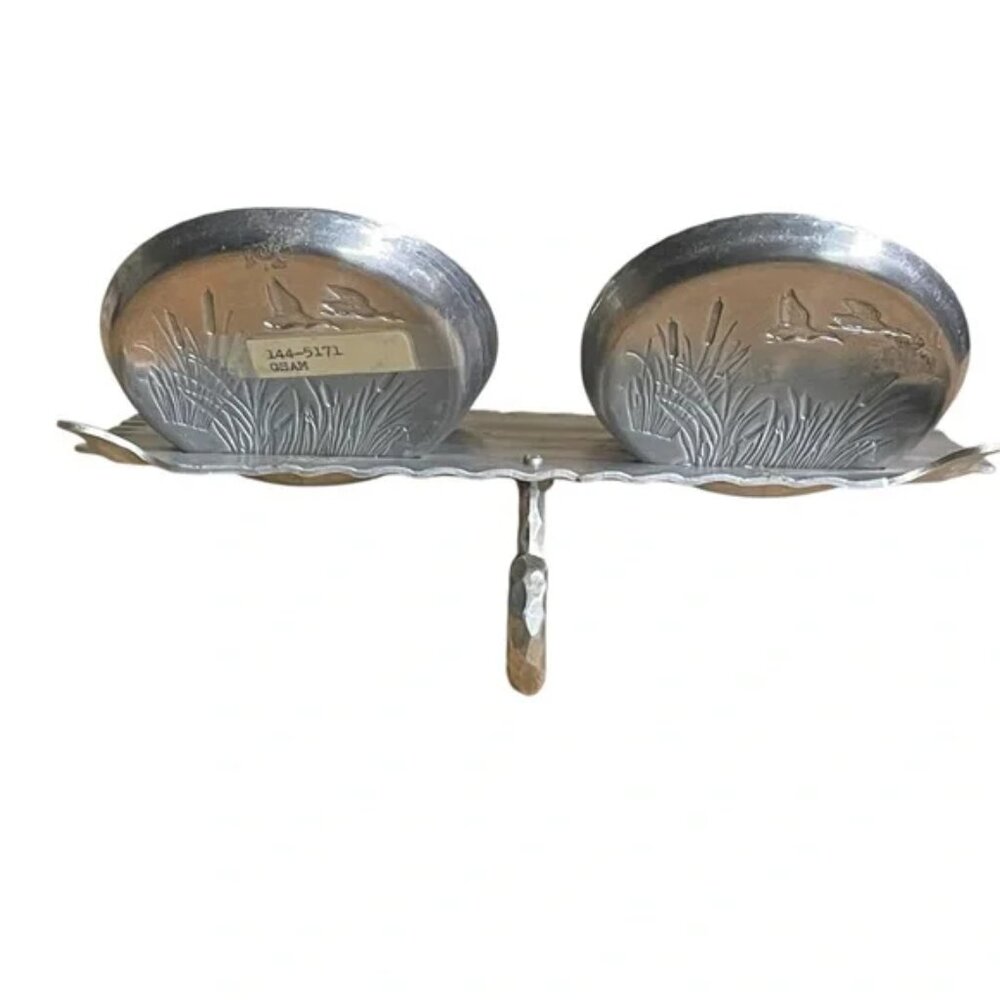 Vtg aluminum 8 Coaster Set duck scene with stand great bar ware - Picture 7 of 8